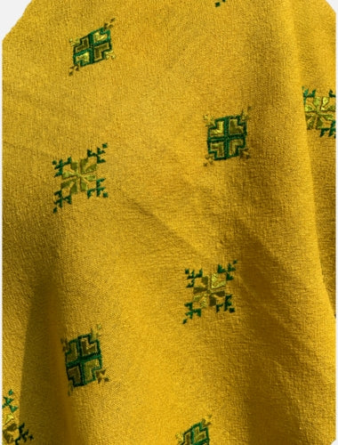 Sunshine Yellow Soof Embroidered Merino Wool Stole