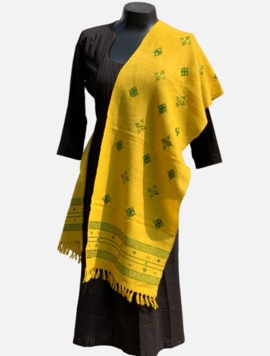 Sunshine Yellow Soof Embroidered Merino Wool Stole