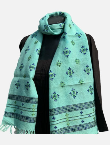 Forest Green Soof Embroidery Merino Wool Stole