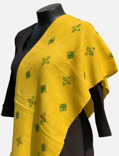 Sunshine Yellow Soof Embroidered Merino Wool Stole