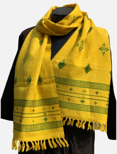 Sunshine Yellow Soof Embroidered Merino Wool Stole