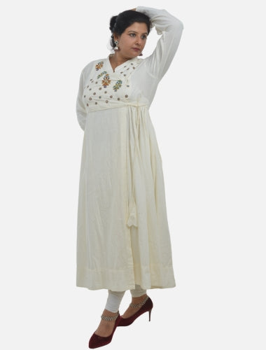 Ivory/white Elegance Kediya  style kurti with side Drawstring