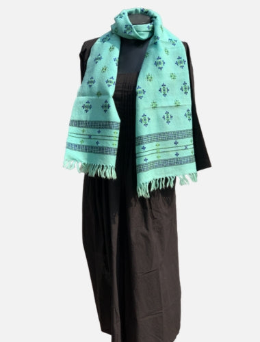 Forest Green Soof Embroidery Merino Wool Stole