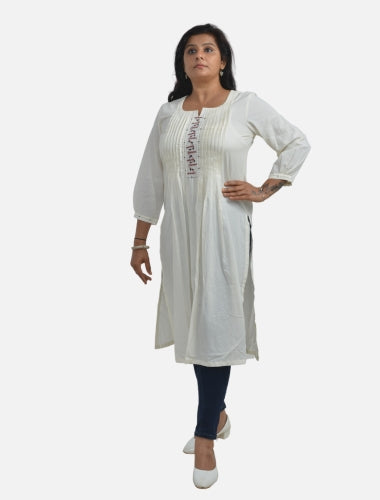 Artisanal Simplicity: Simple Kurti with Neck Embroidery