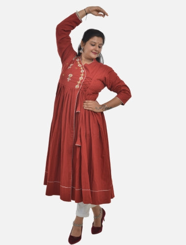 Maroon Ethnic Kediya  style kurti  with side Drawstring