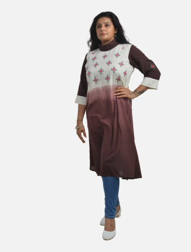 Brown Ombre Kurti with Soof Embroidery