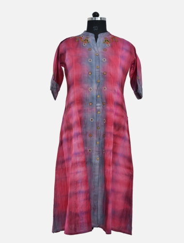 Radiant Tie-Dye: Red and Sky Blue Tie and Dye Kurti