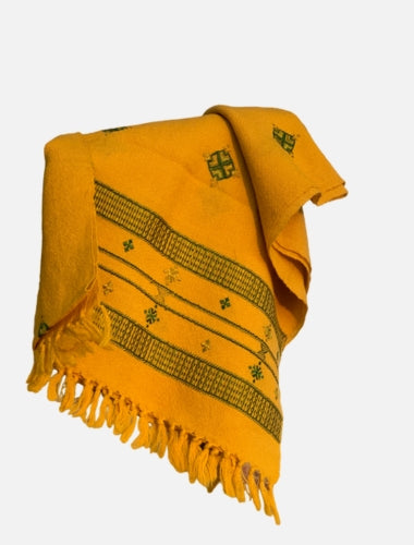 Sunshine Yellow Soof Embroidered Merino Wool Stole