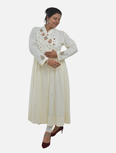 Ivory/white Elegance Kediya style kurti  with side Button