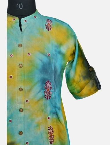 Sunshine Hues: Yellow and Green Tie and Dye Kurti