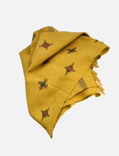 Golden Yellow Soof Embroidered Merino Wool Stole