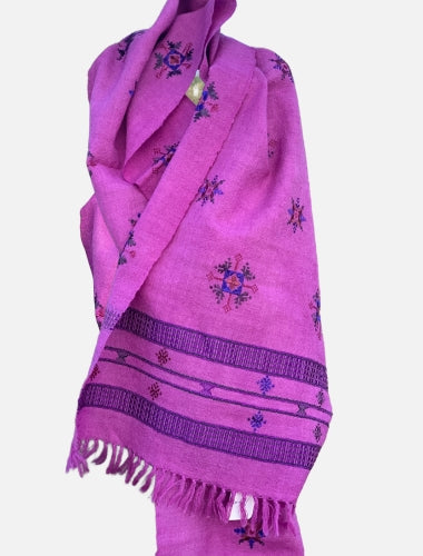 Lilac Soof Embroidered Merino Wool Stole