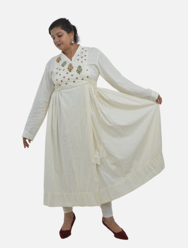 Ivory/white Elegance Kediya  style kurti with side Drawstring