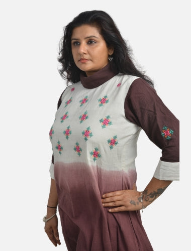 Brown Ombre Kurti with Soof Embroidery