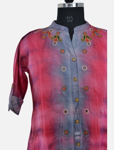 Radiant Tie-Dye: Red and Sky Blue Tie and Dye Kurti