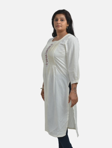 Artisanal Simplicity: Simple Kurti with Neck Embroidery