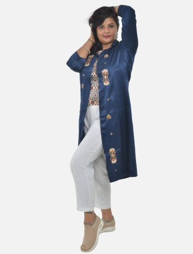 Traditional Blue Mashroo Jacket - Collared pattern 1