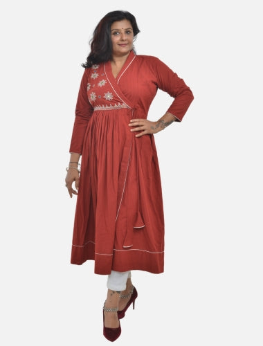 Maroon V-Neck Ethnic Kediya  style kurti