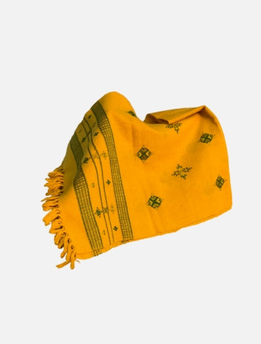 Sunshine Yellow Soof Embroidered Merino Wool Stole