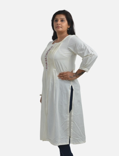 Artisanal Simplicity: Simple Kurti with Neck Embroidery