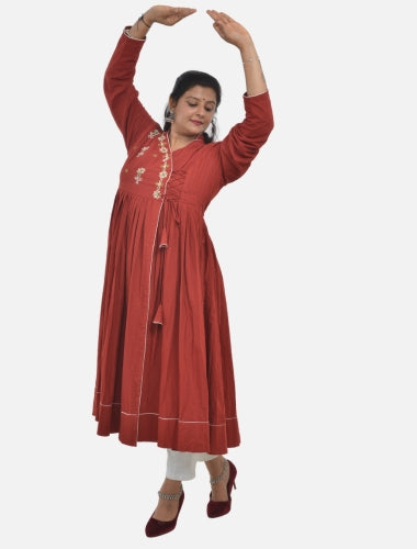 Maroon Ethnic Kediya  style kurti  with side Drawstring