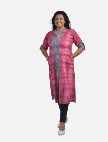 Radiant Tie-Dye: Red and Sky Blue Tie and Dye Kurti