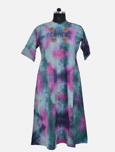 Pastel Dreams: Pink, Blue, and Green Tie and Dye Kurti