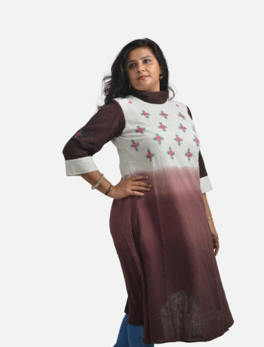 Brown Ombre Kurti with Soof Embroidery