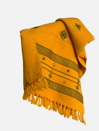 Sunshine Yellow Soof Embroidered Merino Wool Stole