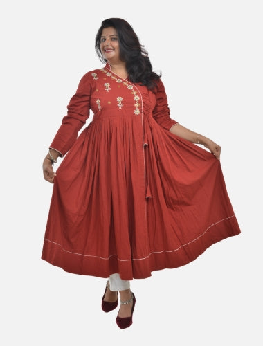 Maroon Ethnic Kediya  style kurti  with side Drawstring