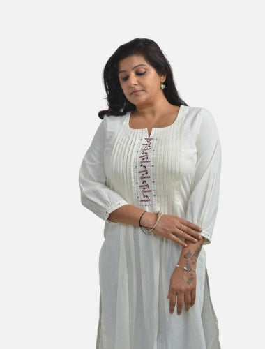 Artisanal Simplicity: Simple Kurti with Neck Embroidery