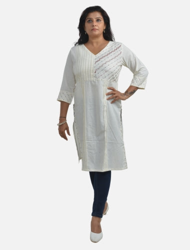 Pintucks Perfection: Office Wear V-Neck Kurti