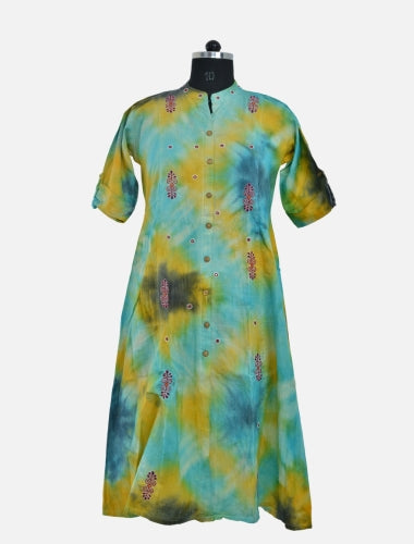 Sunshine Hues: Yellow and Green Tie and Dye Kurti