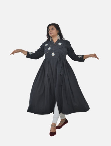 Carbon Black Elegance Kediya  style kurti