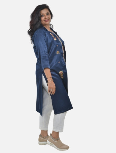 Traditional Blue Mashroo Jacket - Collared pattern 1