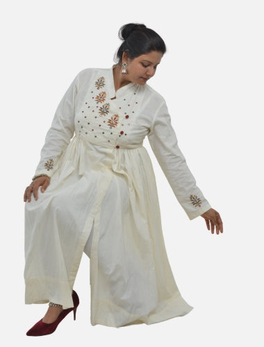 Ivory/white Elegance Kediya style kurti  with side Button