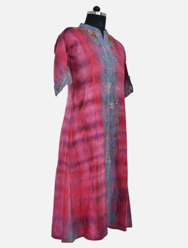 Radiant Tie-Dye: Red and Sky Blue Tie and Dye Kurti