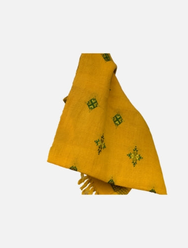 Sunshine Yellow Soof Embroidered Merino Wool Stole