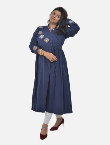 Indigo Traditional Kediya with side Drawstring