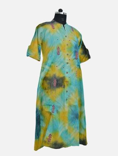 Sunshine Hues: Yellow and Green Tie and Dye Kurti