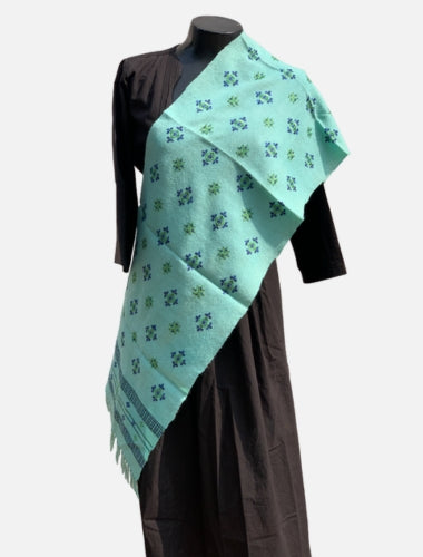 Forest Green Soof Embroidery Merino Wool Stole