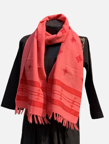 Blush Pink Soof Embroidered Merino Wool Stole