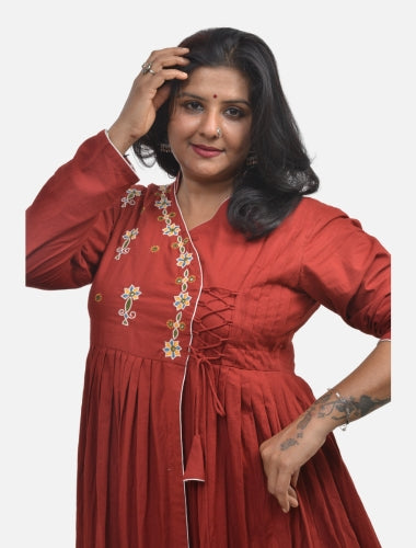 Maroon Ethnic Kediya  style kurti  with side Drawstring