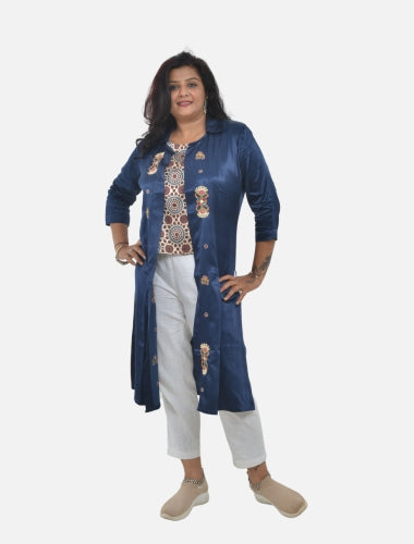 Traditional Blue Mashroo Jacket - Collared pattern 1