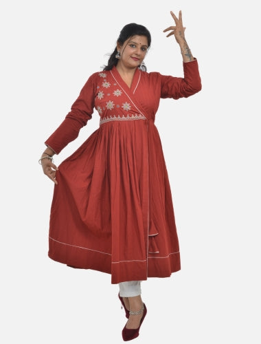 Maroon V-Neck Ethnic Kediya  style kurti