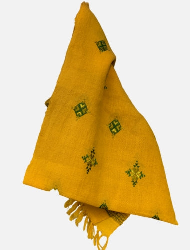 Sunshine Yellow Soof Embroidered Merino Wool Stole