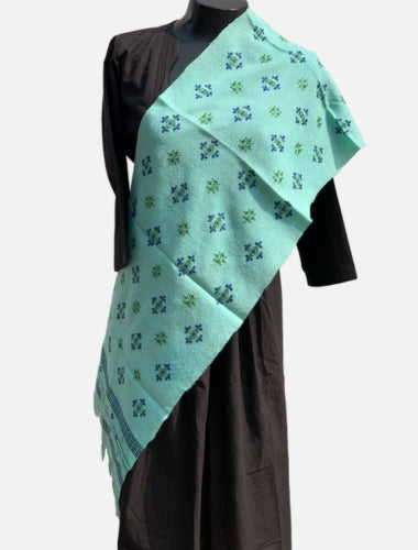 Forest Green Soof Embroidery Merino Wool Stole