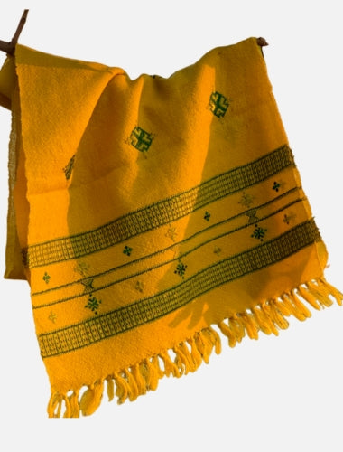 Sunshine Yellow Soof Embroidered Merino Wool Stole