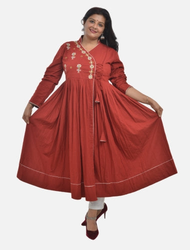 Maroon Ethnic Kediya  style kurti  with side Drawstring