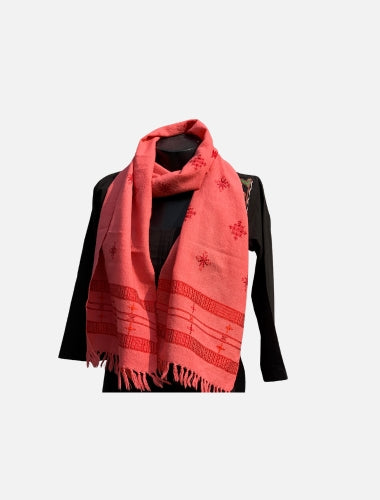 Blush Pink Soof Embroidered Merino Wool Stole